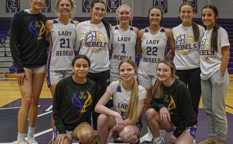 The Evadale Lady Rebels ended their 2023-2024 basketball season as Bi-District champions. They had a season record of 23-12 and were 9-1 in district.Front row from left are Natasha Kelley ,Melanie Hufstetler and Abigail Freeman.Back row from left are Whitley Carter,Lakyn Stott,Taryn Torres, Laurel Wendt,Adisyn Henderson, Kinnley Bruce and Kelsynn Bruce. Julie Isbell photo